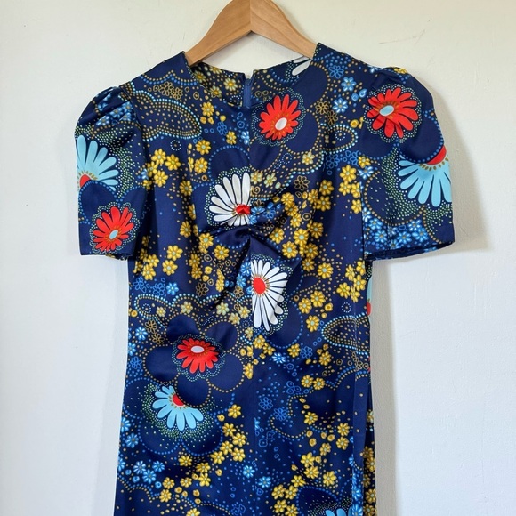 Vintage 1960s Floral Maxi Dress Bolero Hippie Daisy Flower Child Retro Mod Small - Picture 3 of 11